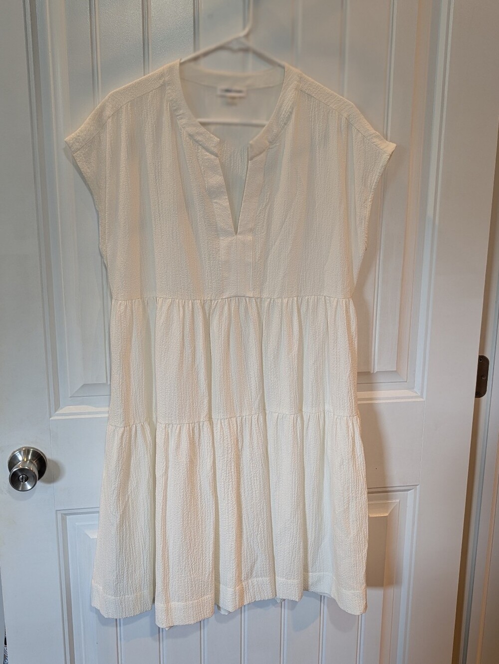 Calvin Klein White Tiered Short-Sleeve Peasant Dress